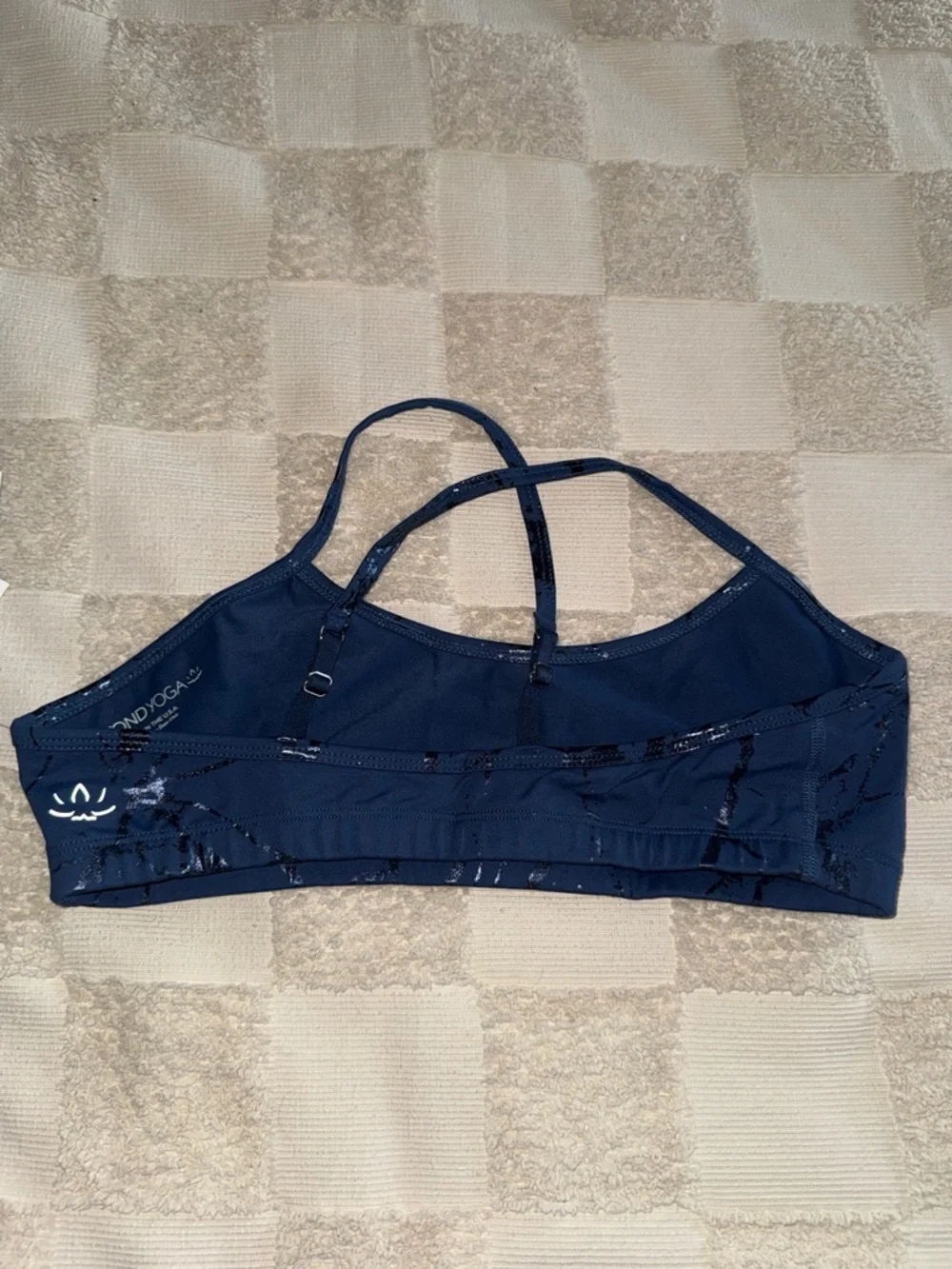 NWT Beyond Yoga Navy Marble-Print‎ Strappy Sports Bra size L